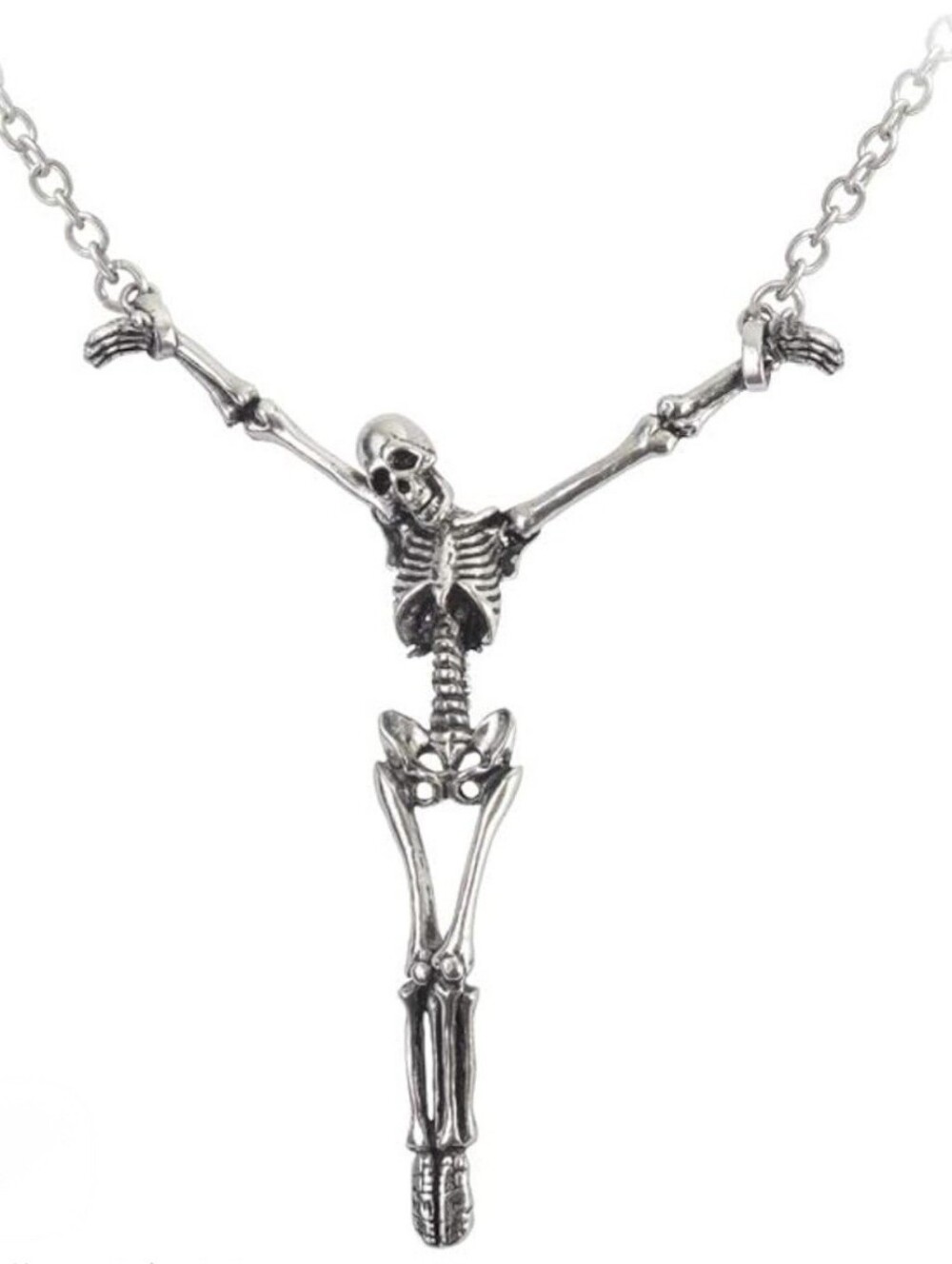 Fine English Pewter Hanging Skeleton Pendant Necklace